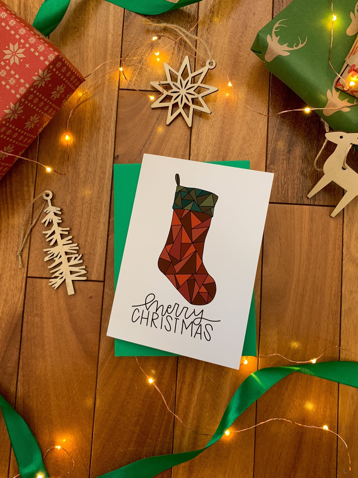 Vintage Inspired Handmade Gem Stocking Holiday Card by StoneDonut Design