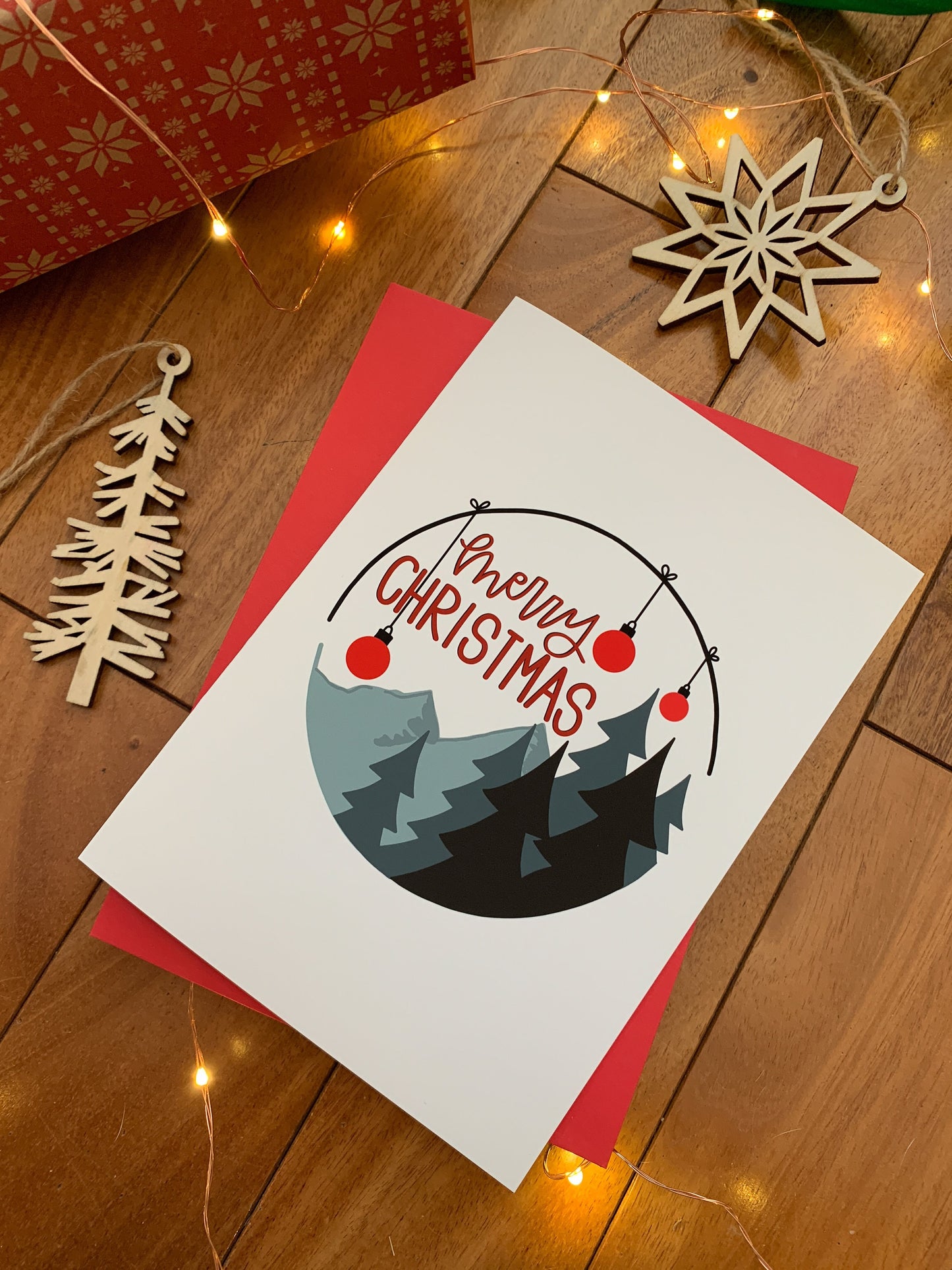Vintage Inspired Nordic Merry Christmas Classic Holiday Card by StoneDonut Design