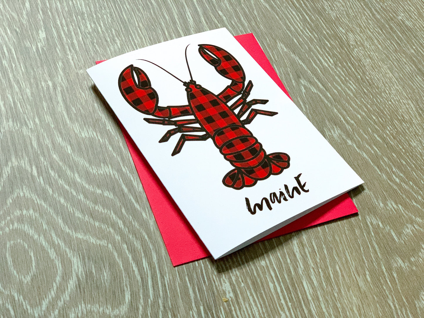 Maine Lobster Buffalo Plaid Handmade Fun Card by StoneDonut Design