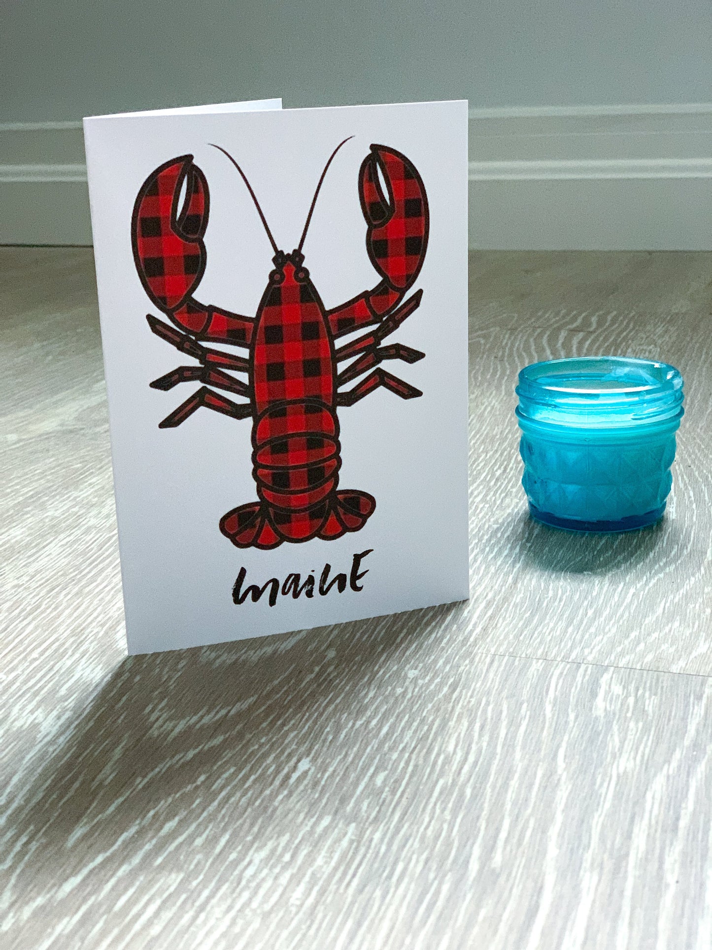 Maine Lobster Buffalo Plaid Handmade Fun Card by StoneDonut Design