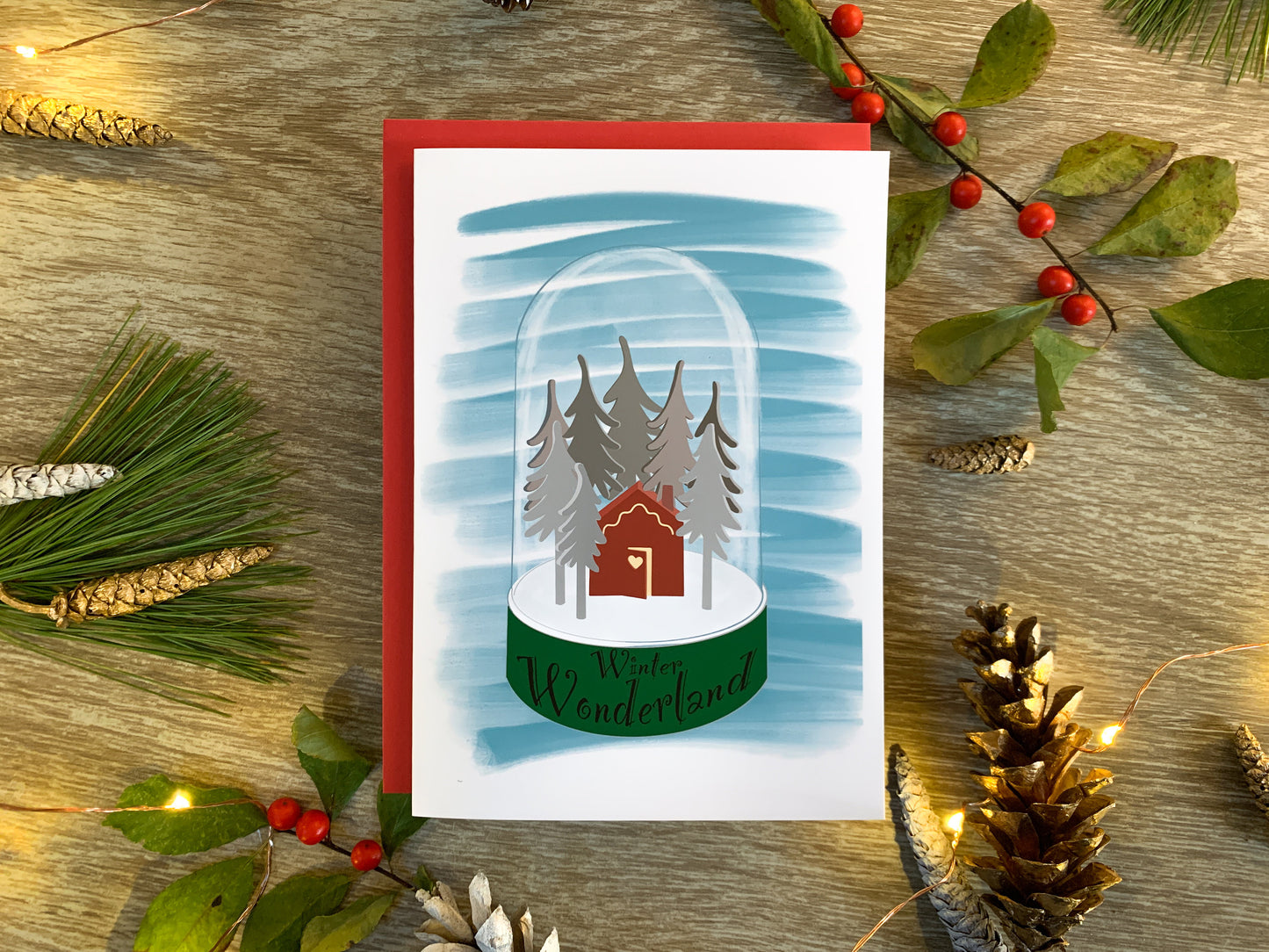 Handmade Winter Wonderland Snowglobe Holiday Card by StoneDonut Design