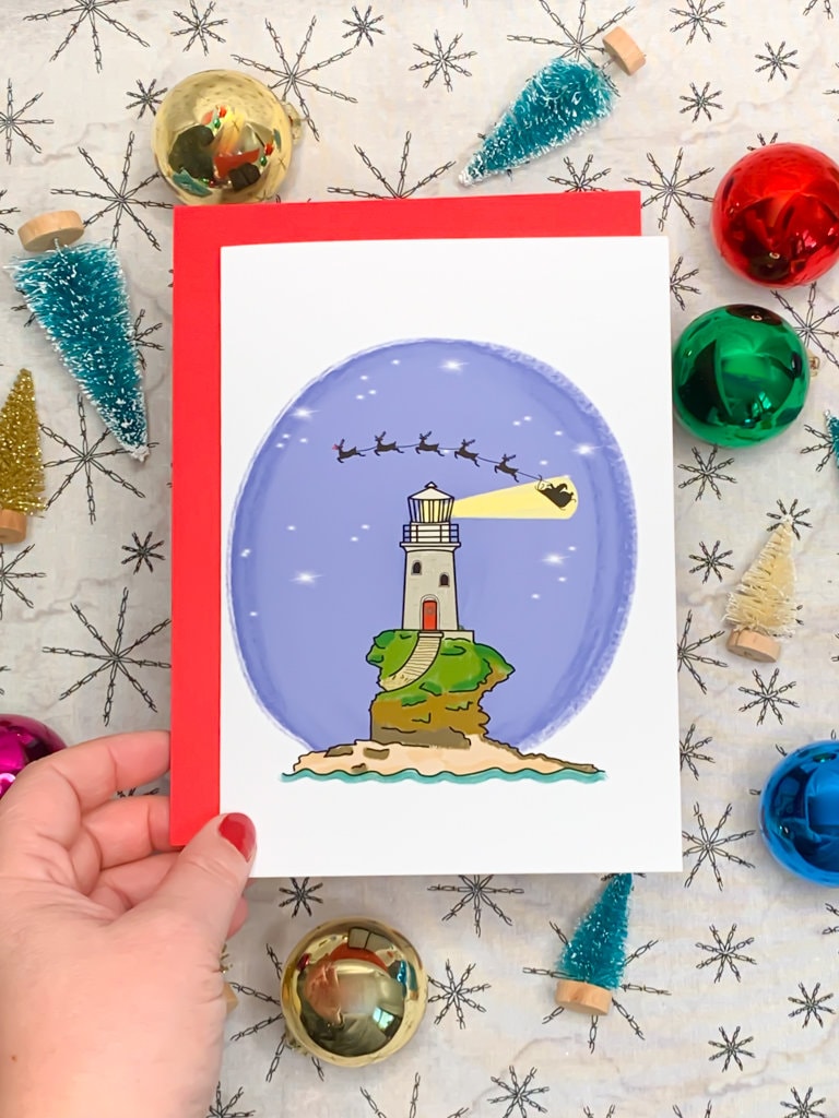 Lighthouse Christmas Card by StoneDonut Design