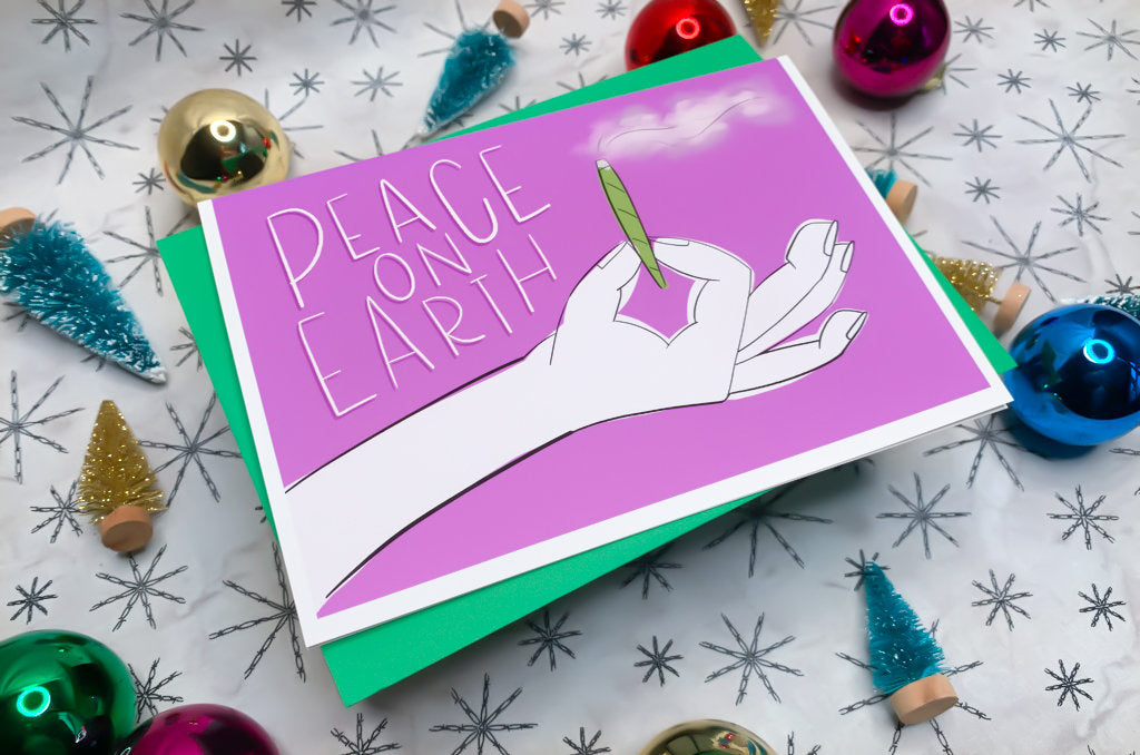 Peace on Earth Cannabis Christmas Card by StoneDonut Design