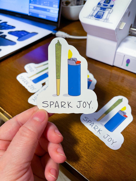 Spark Joy Die Cut Vinyl Sticker by StoneDonut Design