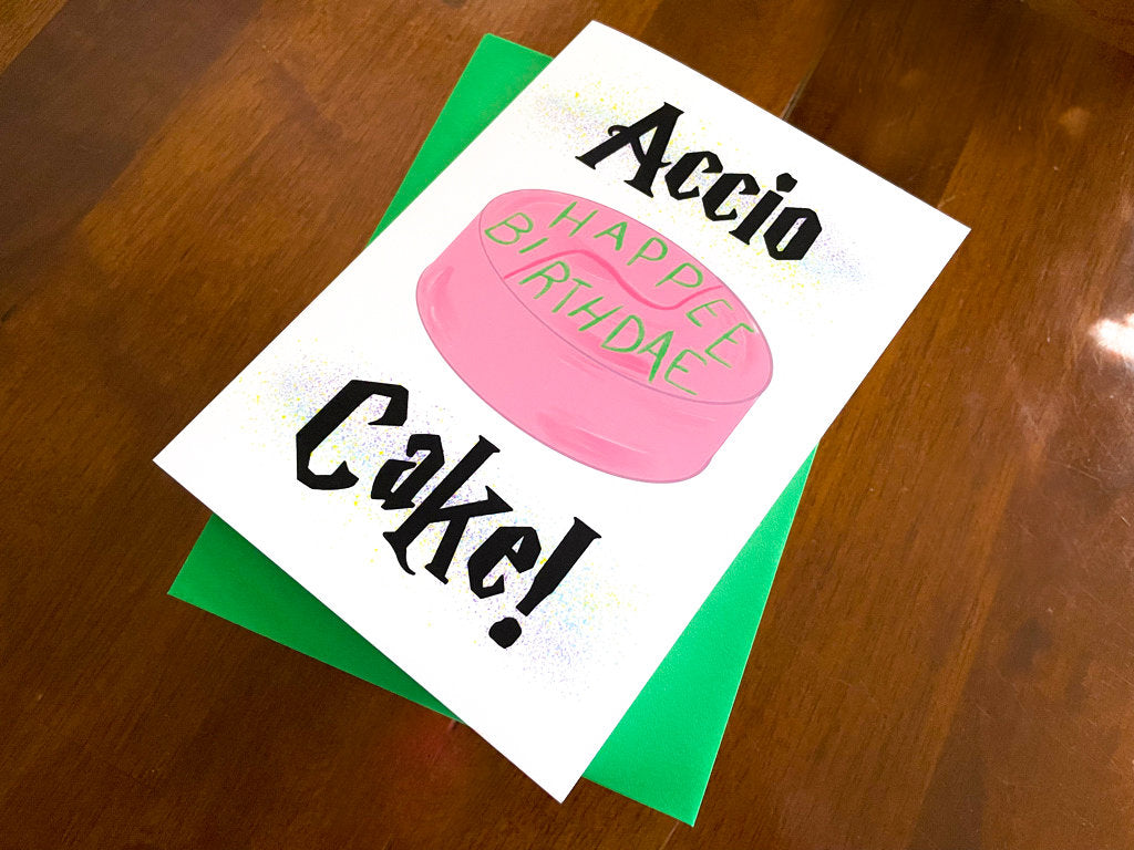 Accio Cake Birthday Card by stonedonut design