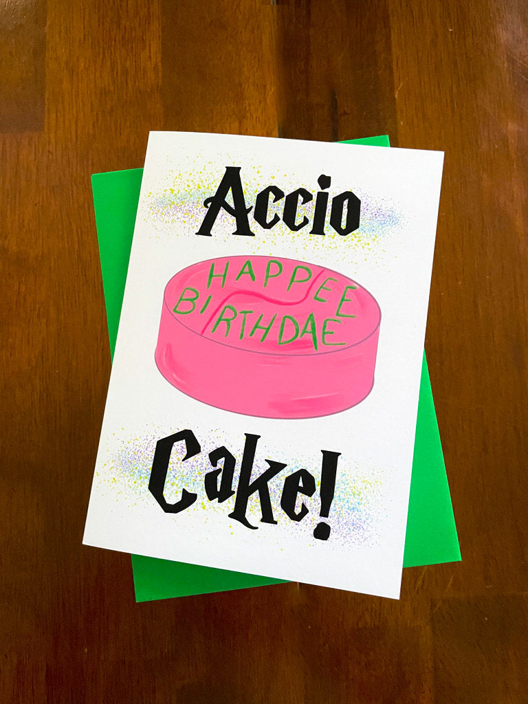 Accio Cake Birthday Card by stonedonut design