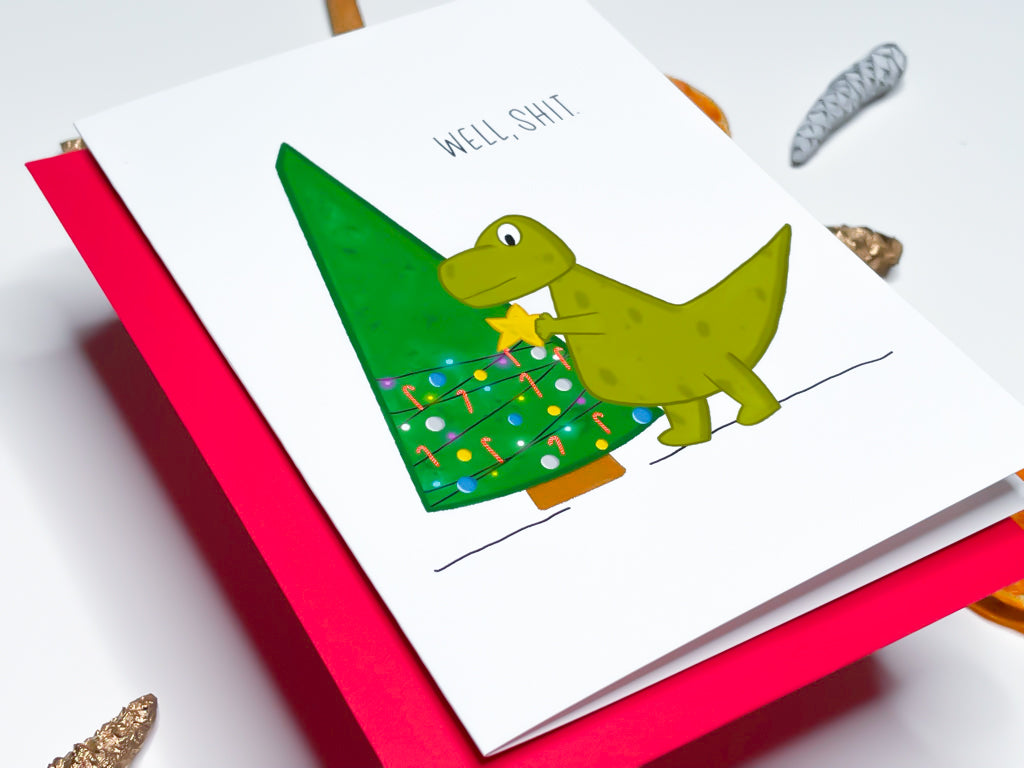 T-Rex Dinosaur Christmas Card